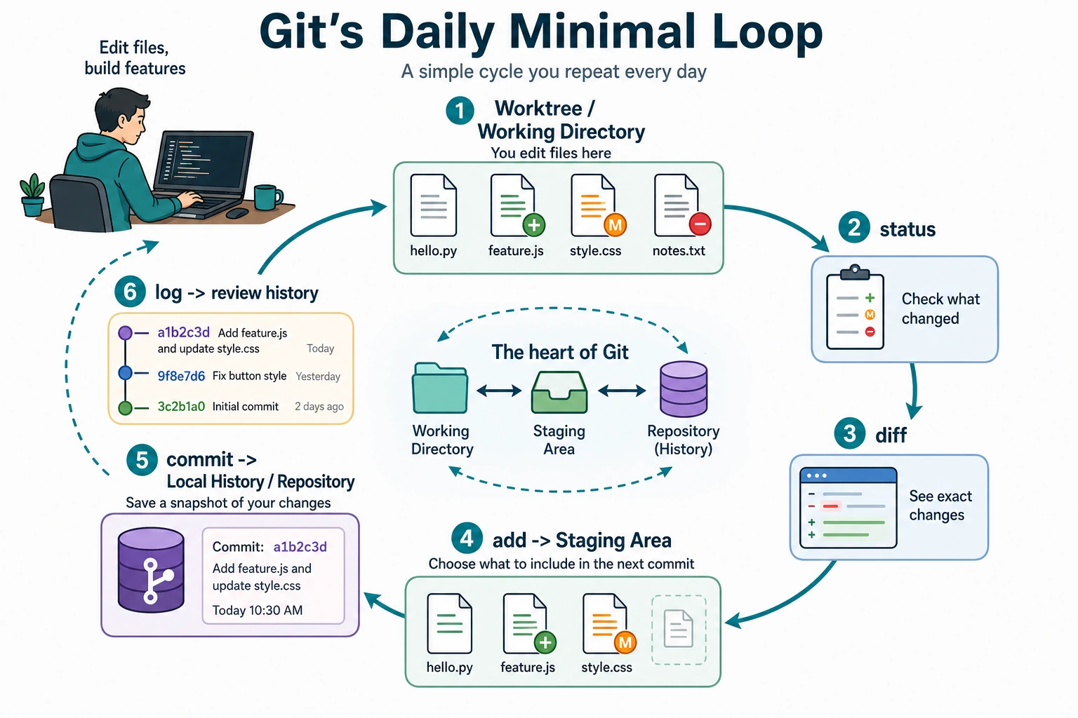 Git daily minimal loop diagram