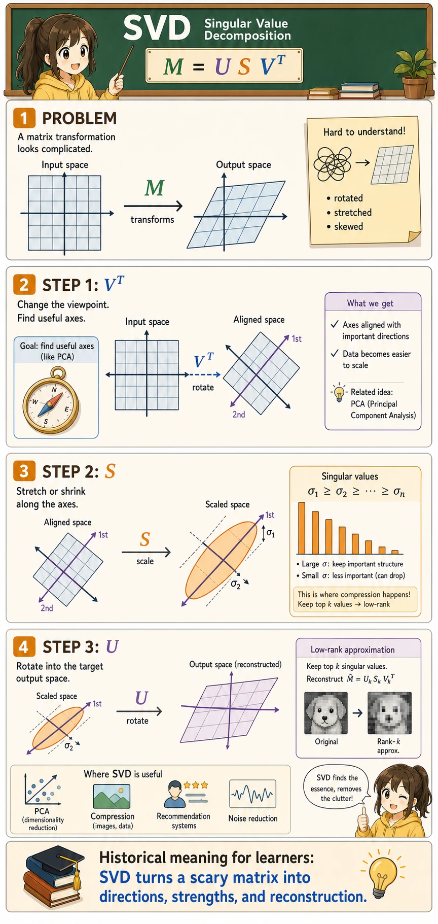 SVD intuition: directions, strengths, and reconstruction