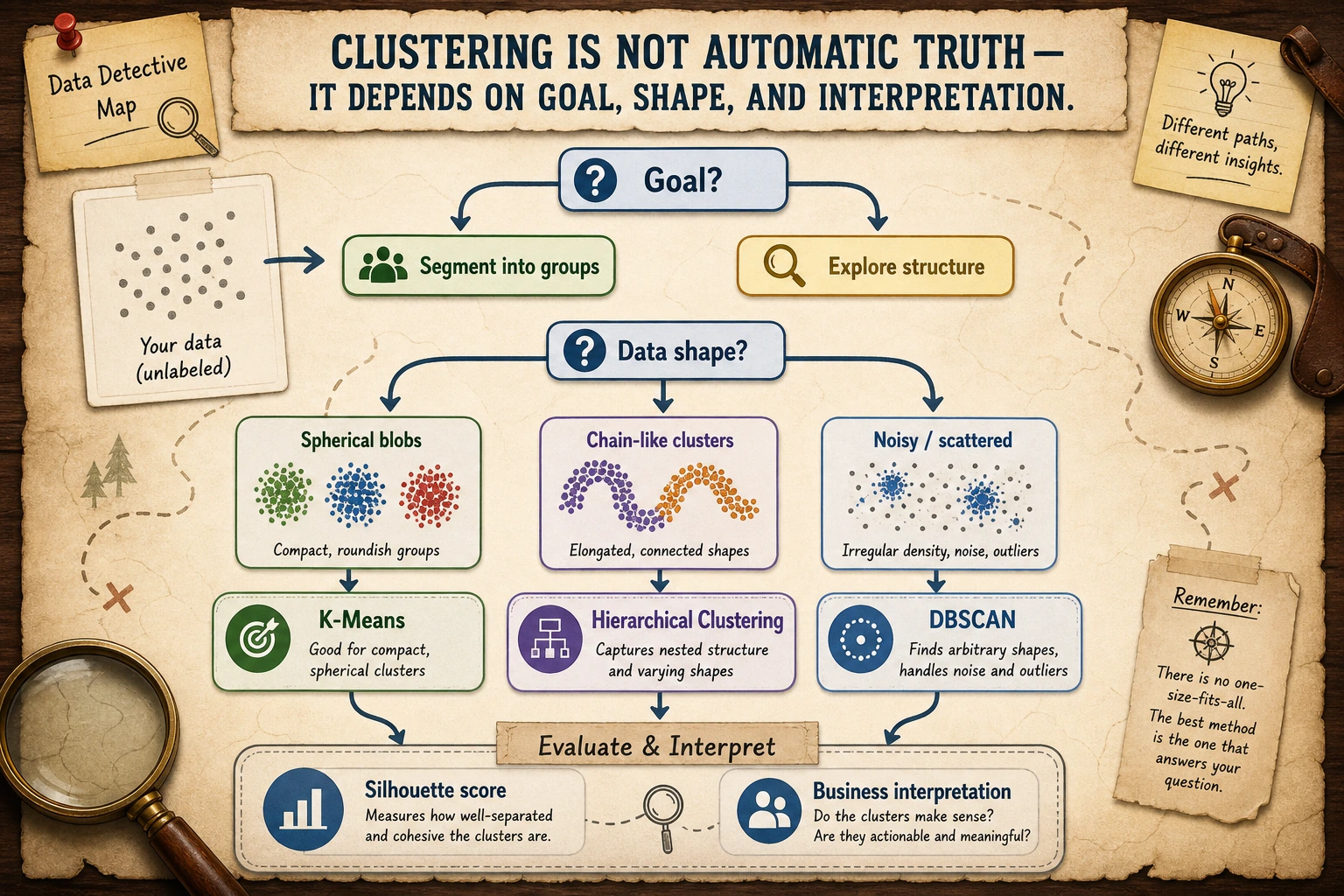 Clustering algorithm selection flowchart