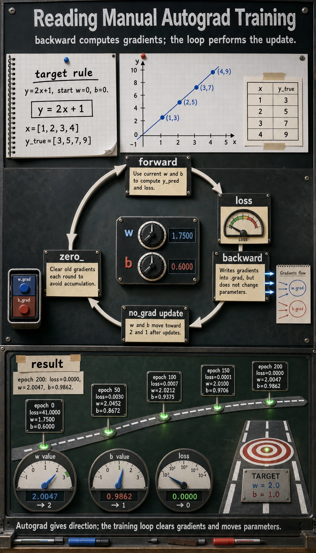 Manual autograd two-parameter fit result map