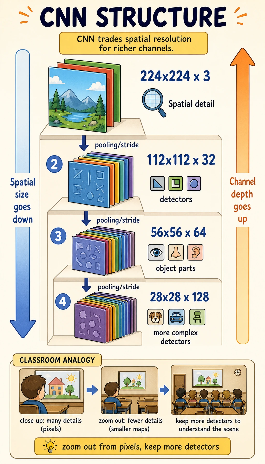 CNN channel count vs spatial size trade-off