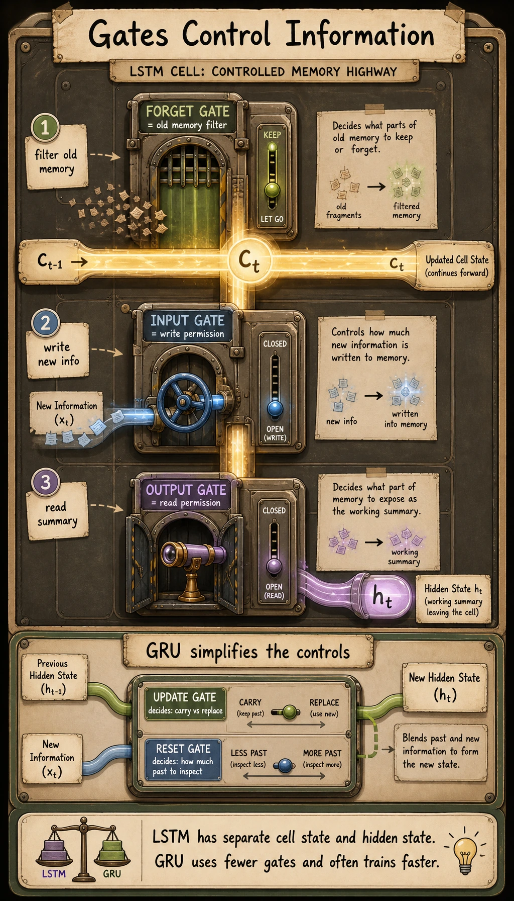 LSTM gated information flow control diagram