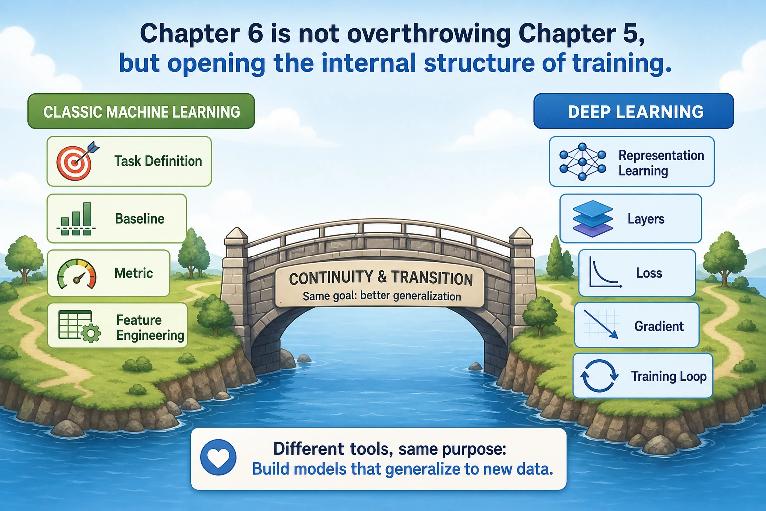 Bridge diagram from machine learning to deep learning