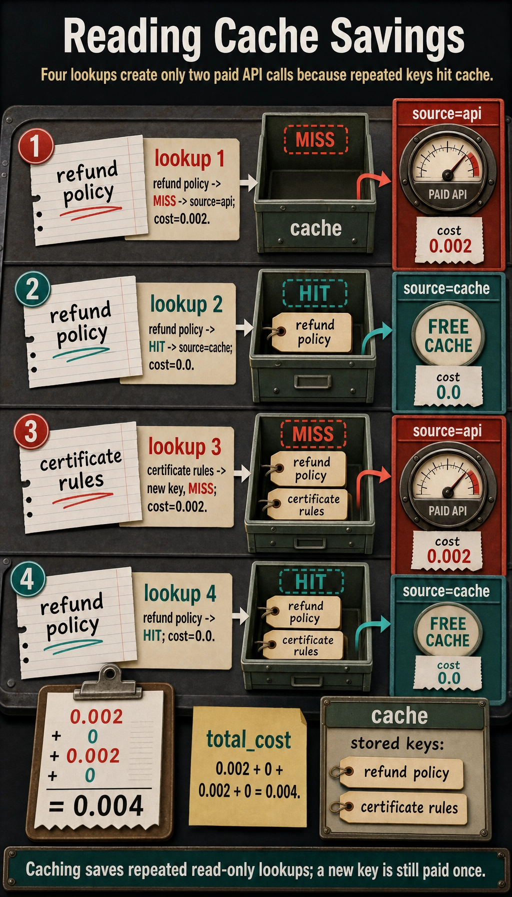 Agent cache savings result map