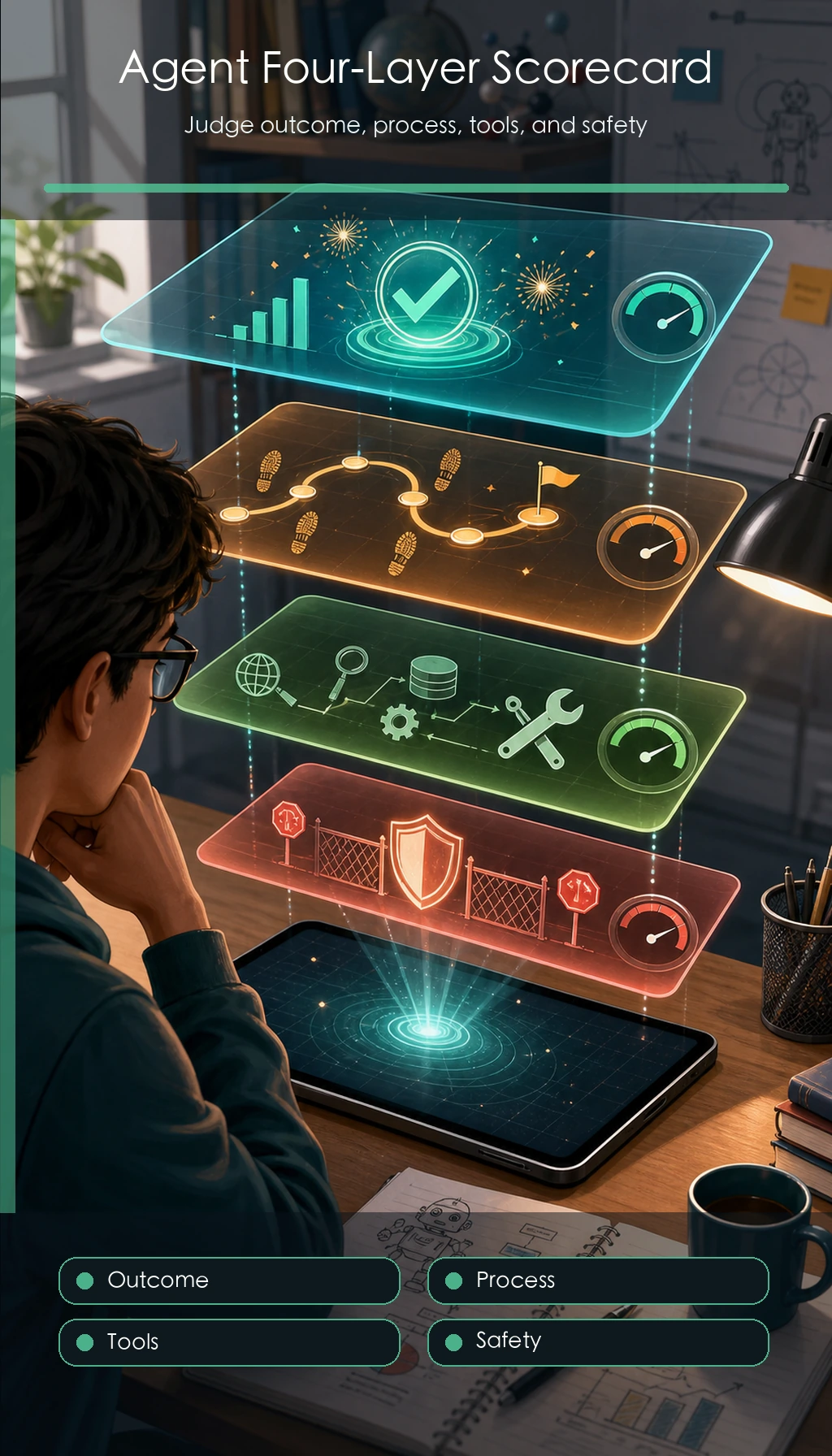 Agent layered evaluation scorecard diagram