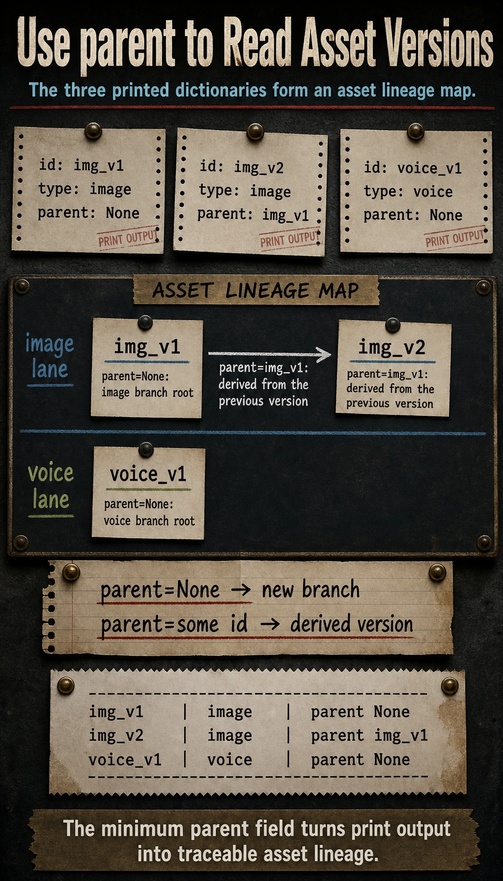 Asset parent version lineage result map