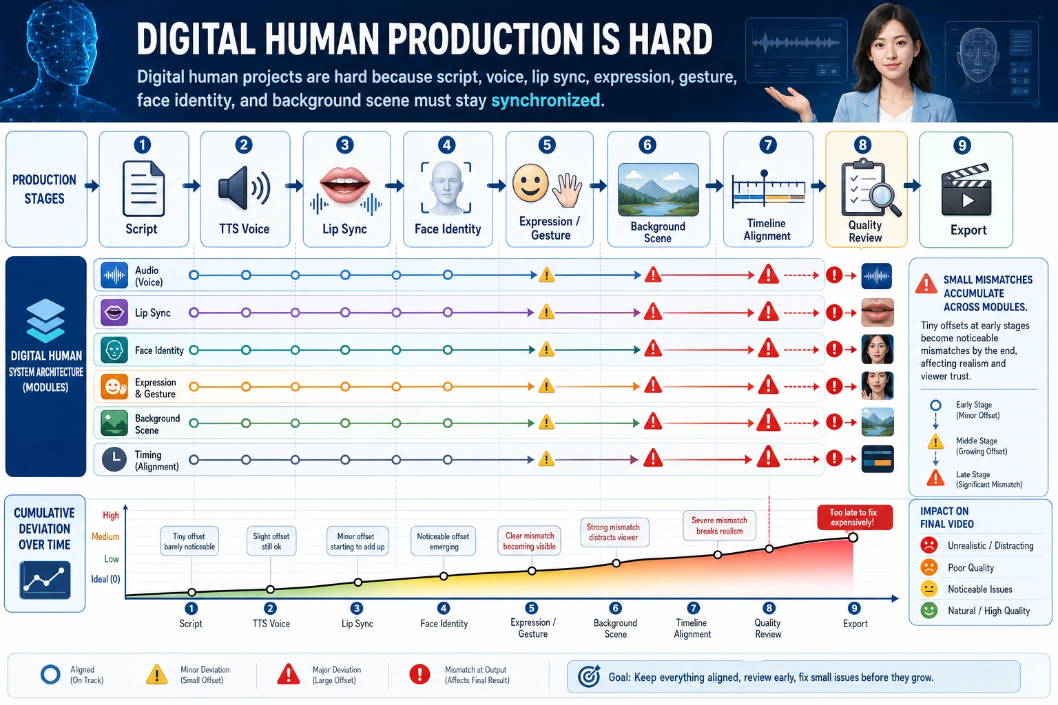 Digital human synchronization pipeline