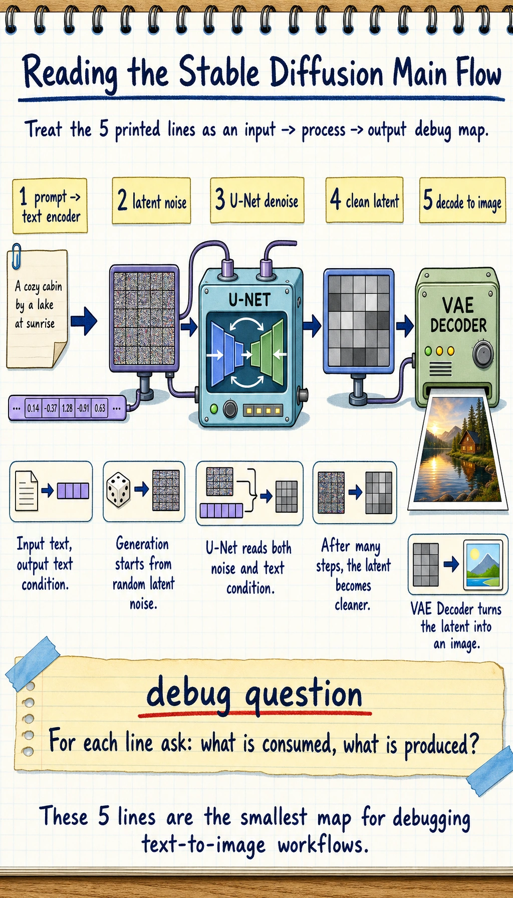Stable Diffusion five-step main workflow result map