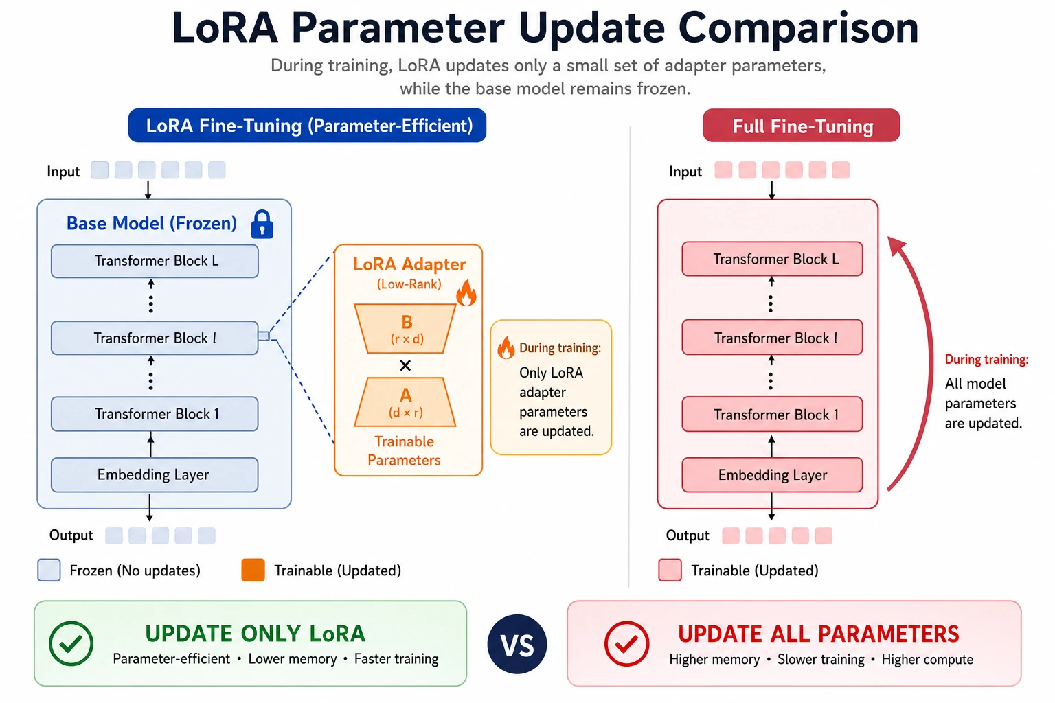 LoRA parameter update comparison