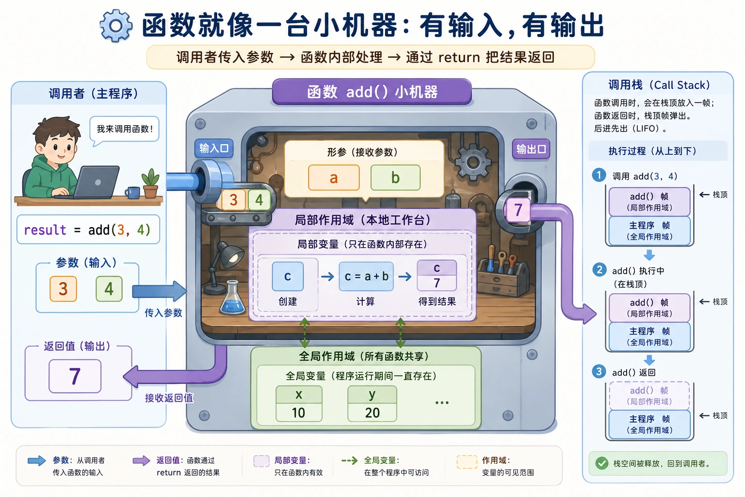 函数调用、参数与作用域图
