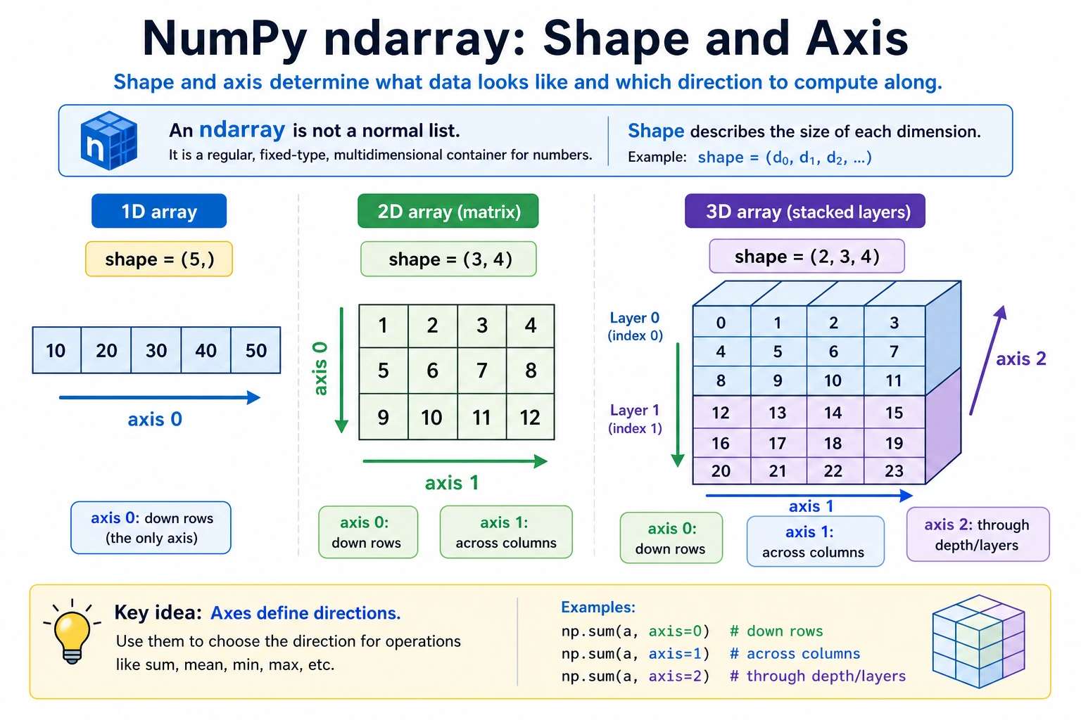 NumPy Array Shape and Axis Diagram