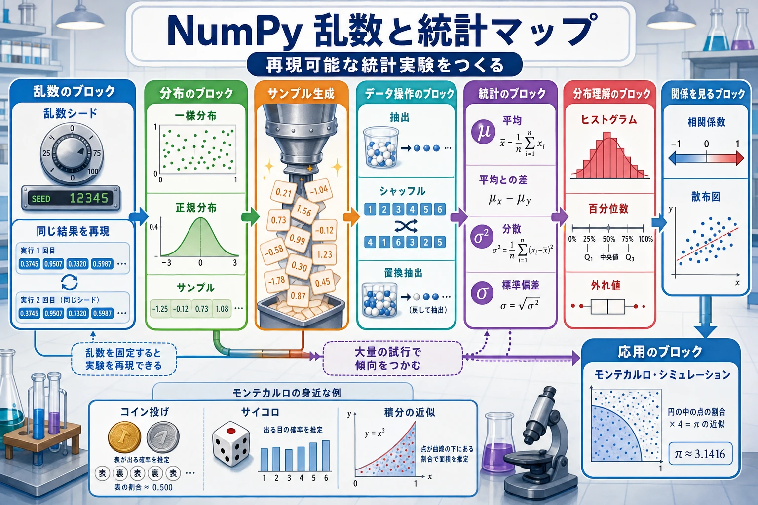 NumPy ランダム数と統計マップ