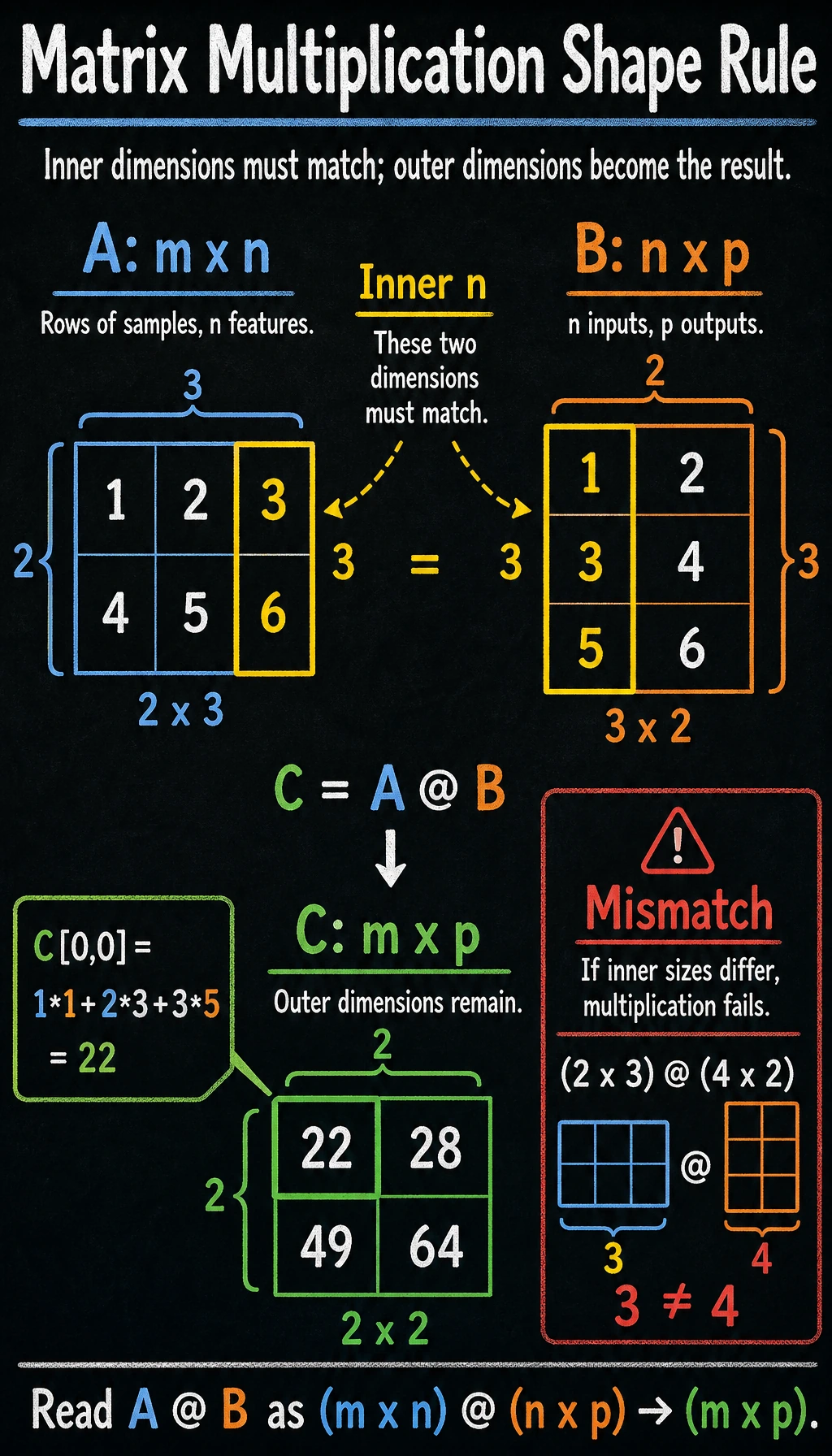 Matrix multiplication shape rule diagram