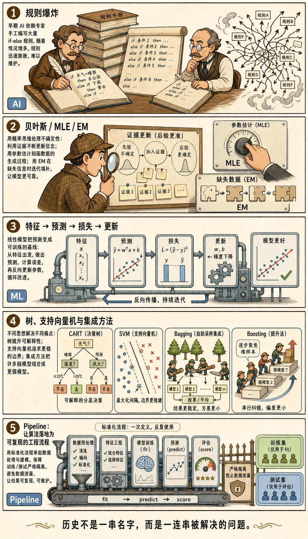 机器学习从规则到工程流程的历史漫画