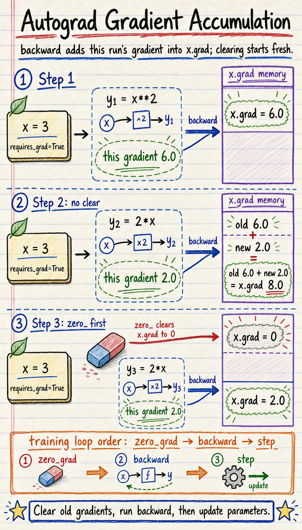 Autograd gradient accumulation mechanism diagram