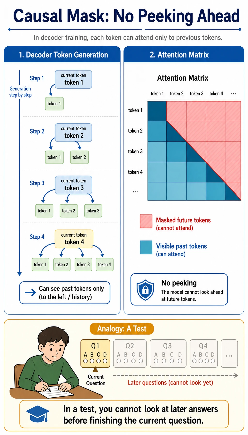 Causal Mask prevents peeking into the future diagram