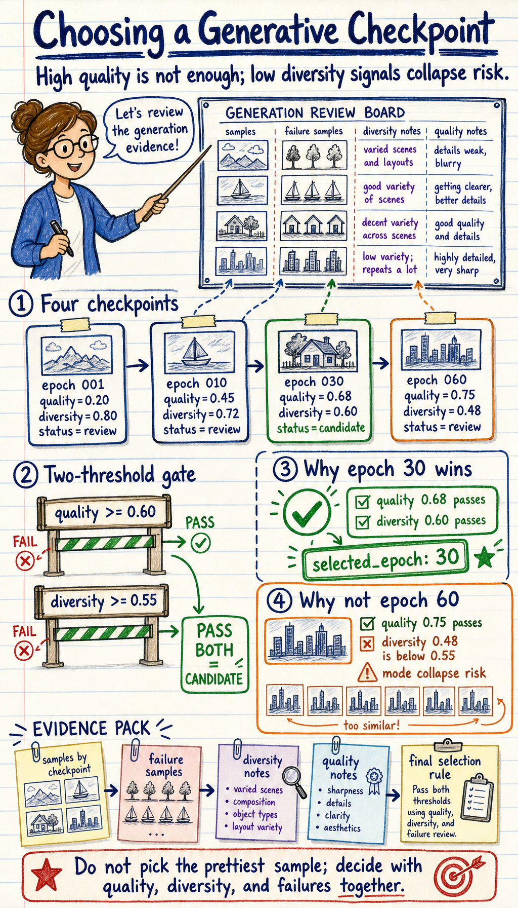 Checkpoint review result map for generative models