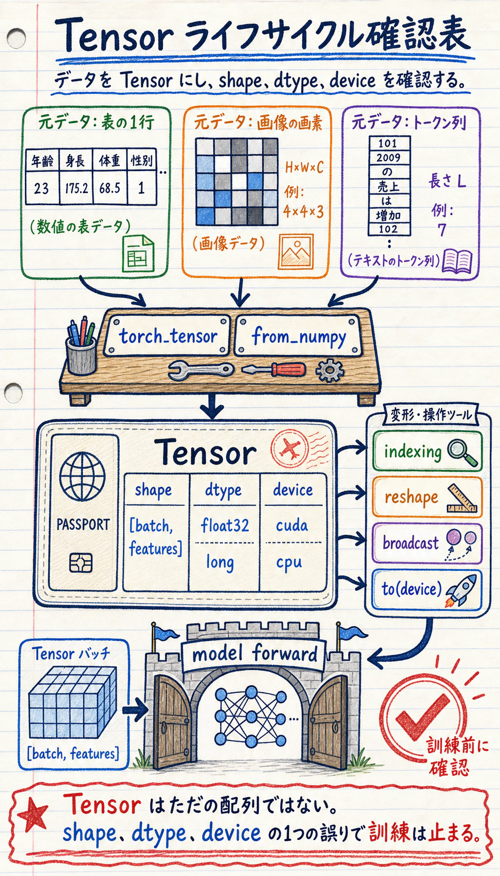 PyTorch Tensor ライフサイクル図