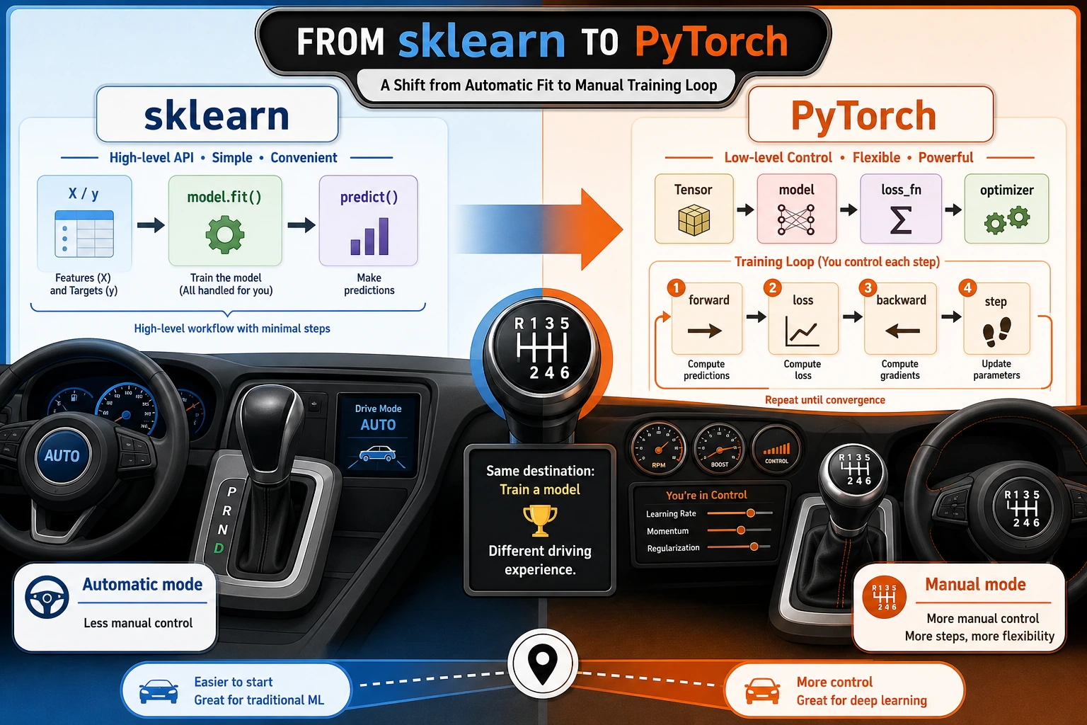 sklearn to PyTorch gear-shift diagram