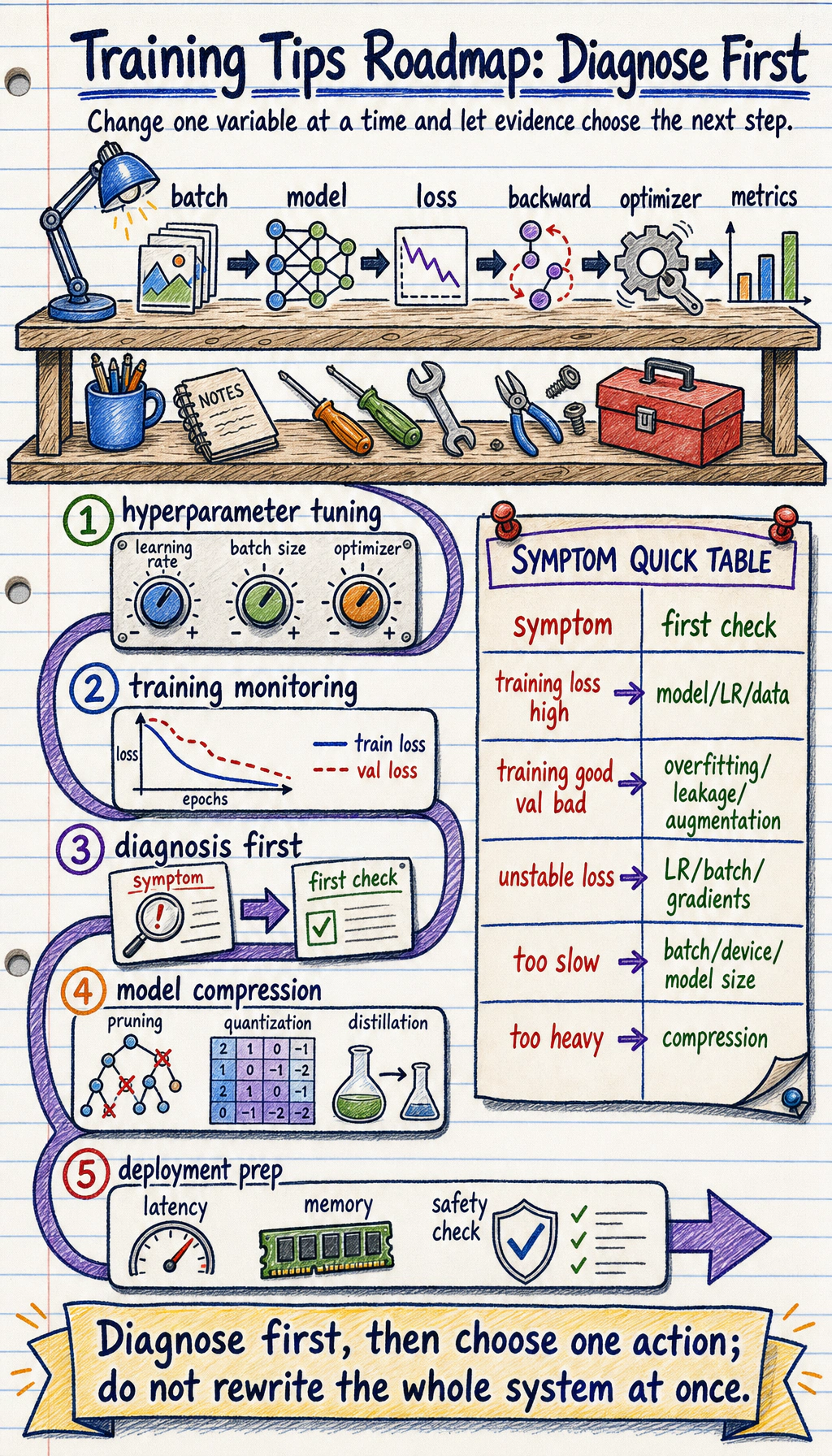 Deep learning training tips chapter relationship diagram