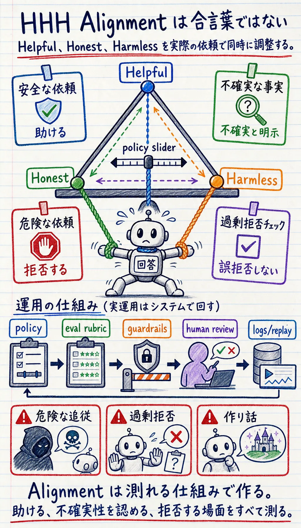 有用性、誠実性、無害性のアライメント対立図
