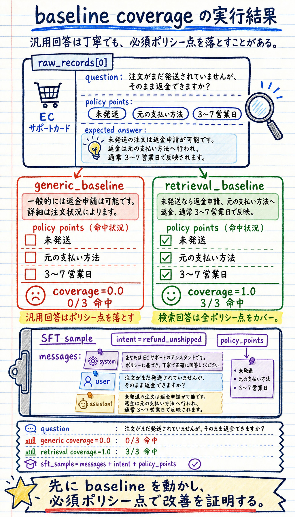 垂直領域ファインチューニング ベースライン coverage 実行結果図