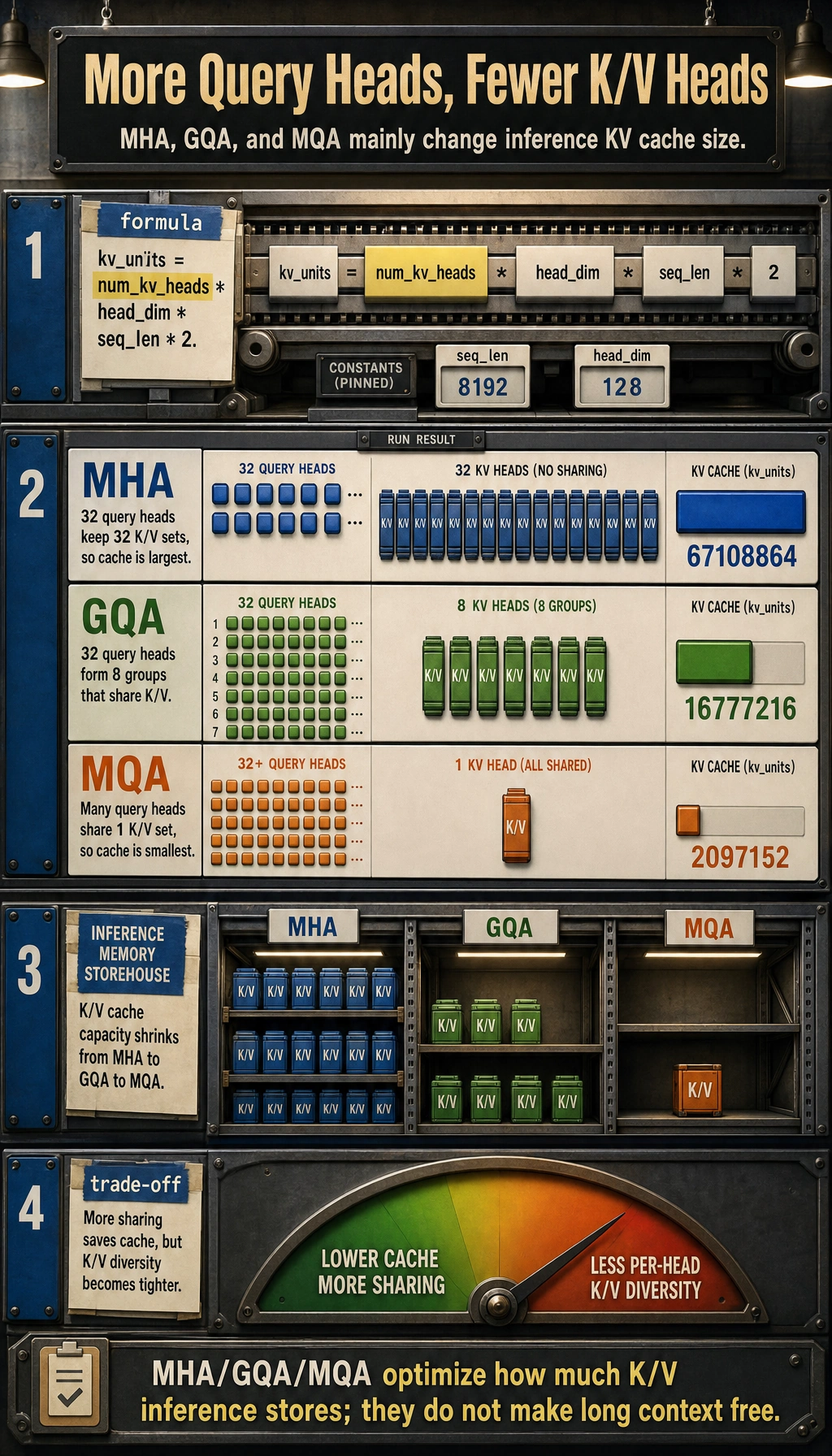 KV cache comparison of MHA/GQA/MQA