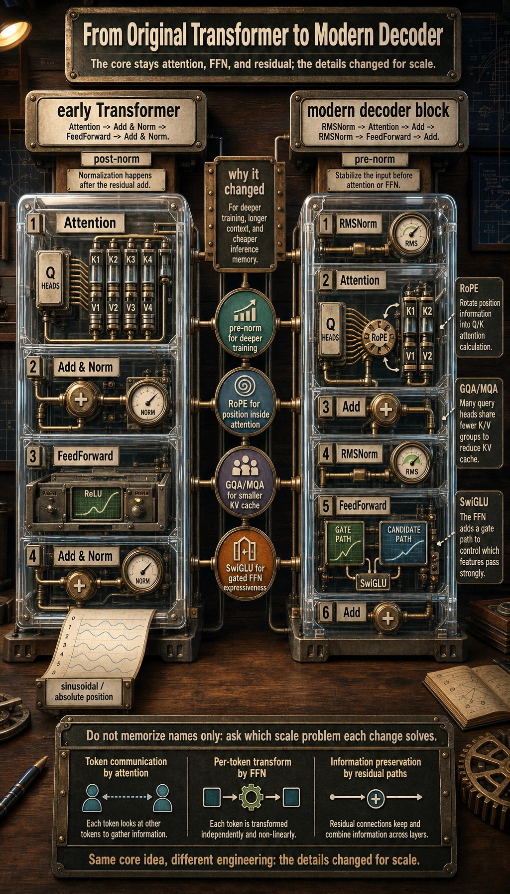 Original Transformer vs Modern LLM Decoder