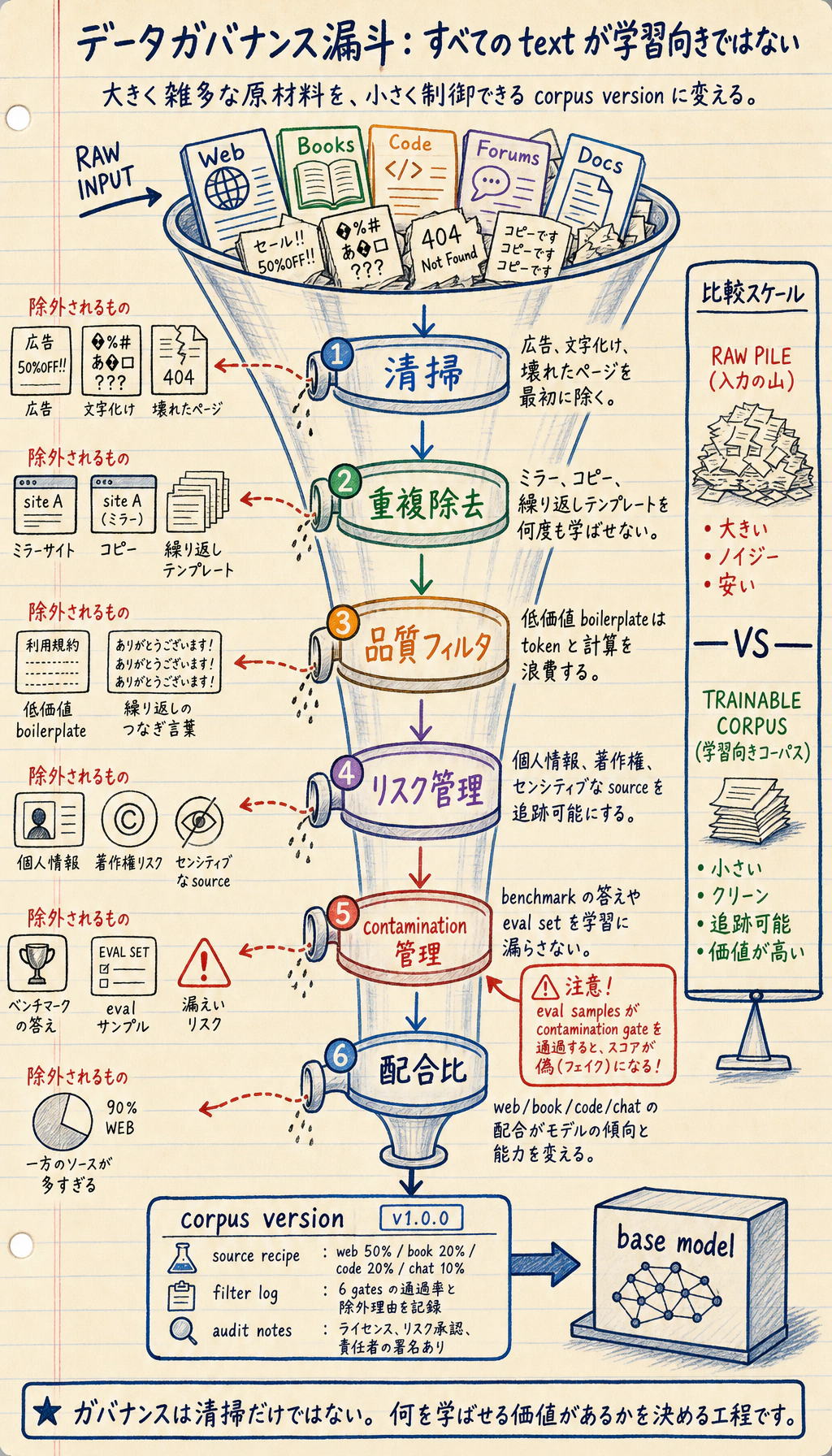 事前学習データガバナンスのファネル図