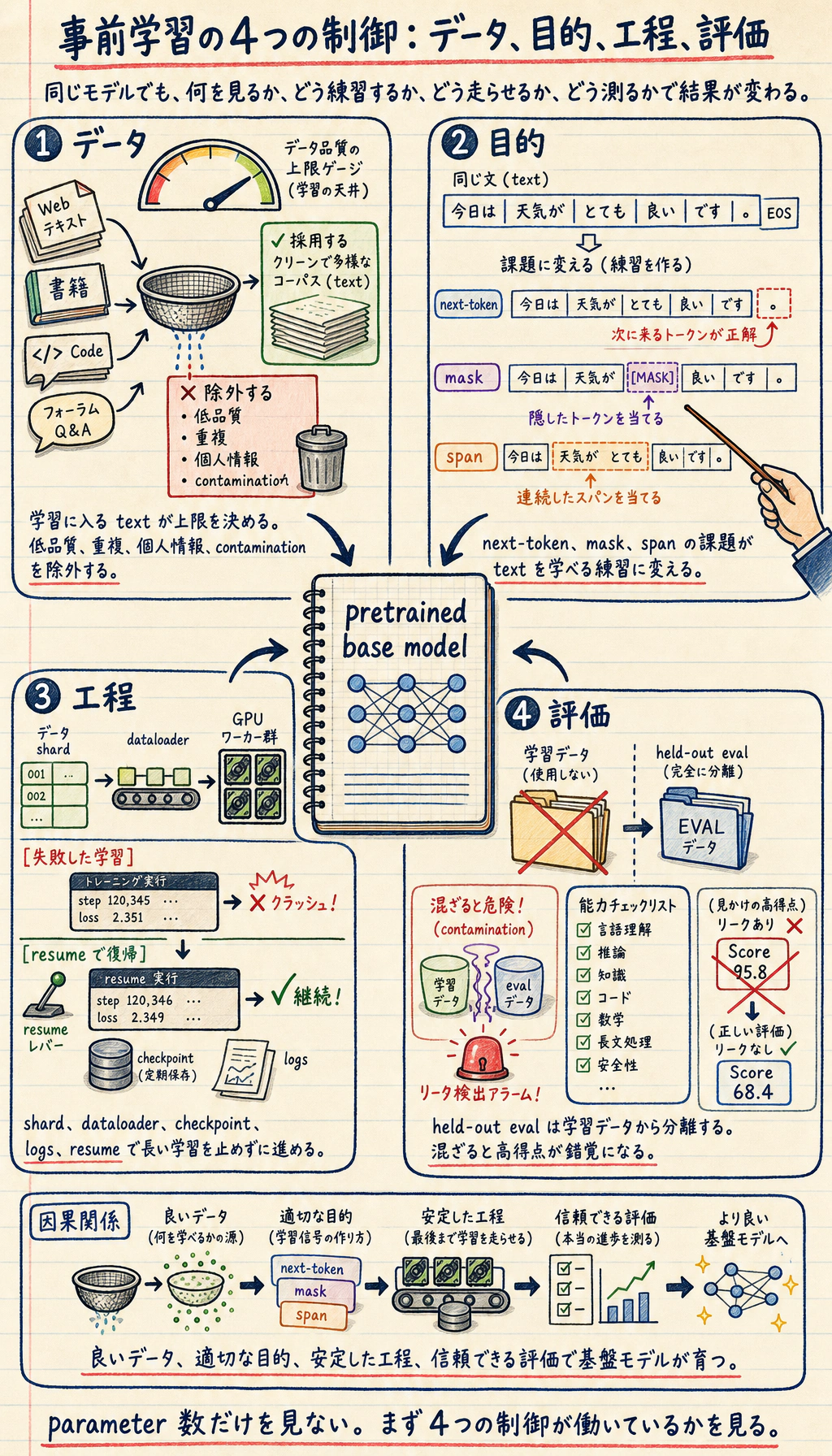 事前学習データ、目的、エンジニアリング三角図
