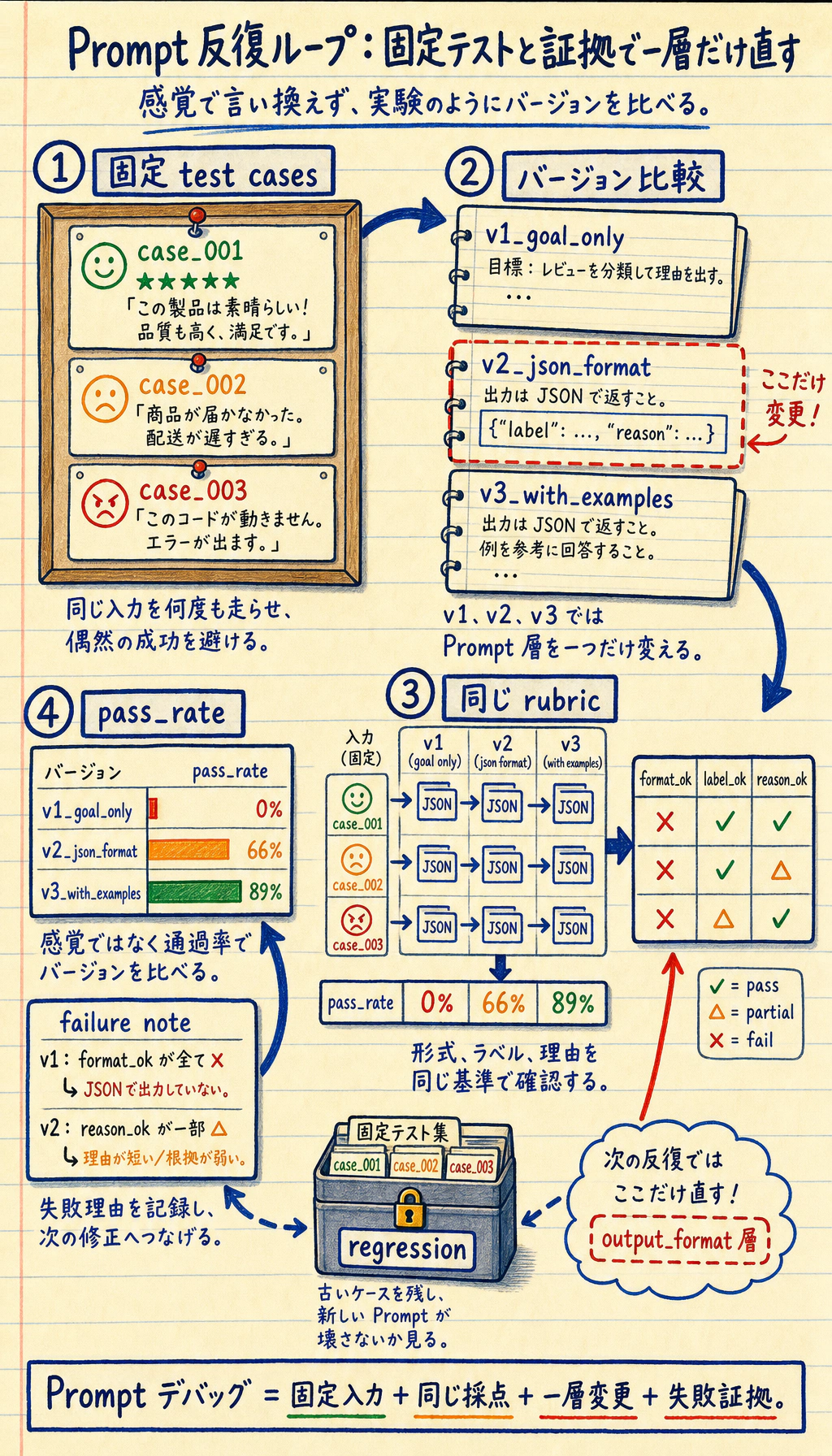 Prompt 反復テストの閉ループ図