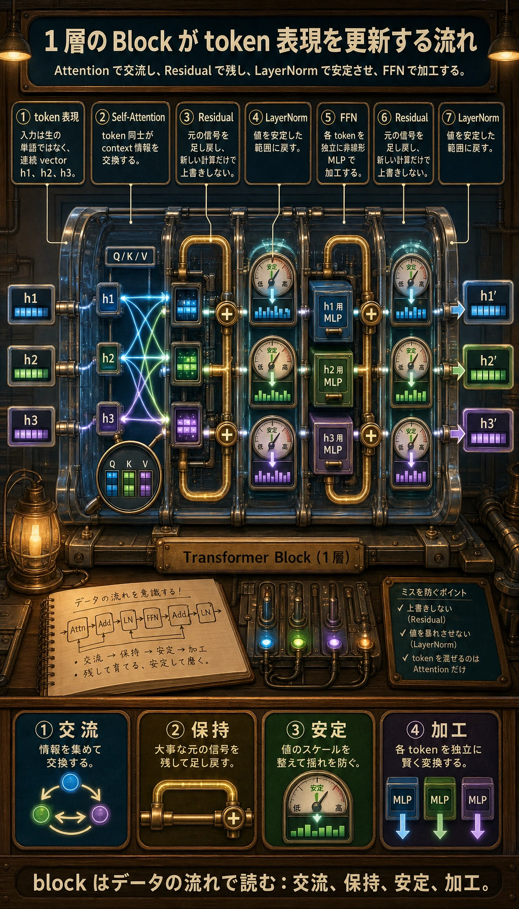 Transformer Block データフロー分解図