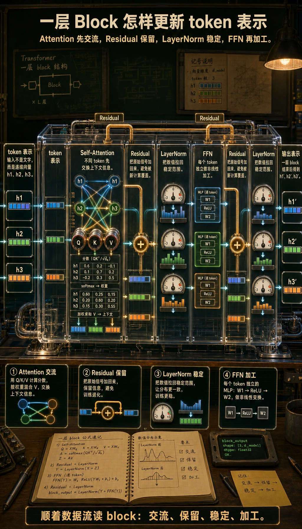 Transformer Block 数据流拆解图