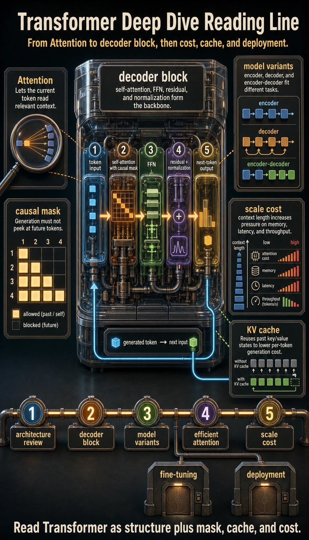 Transformer deep-dive chapter relationship diagram