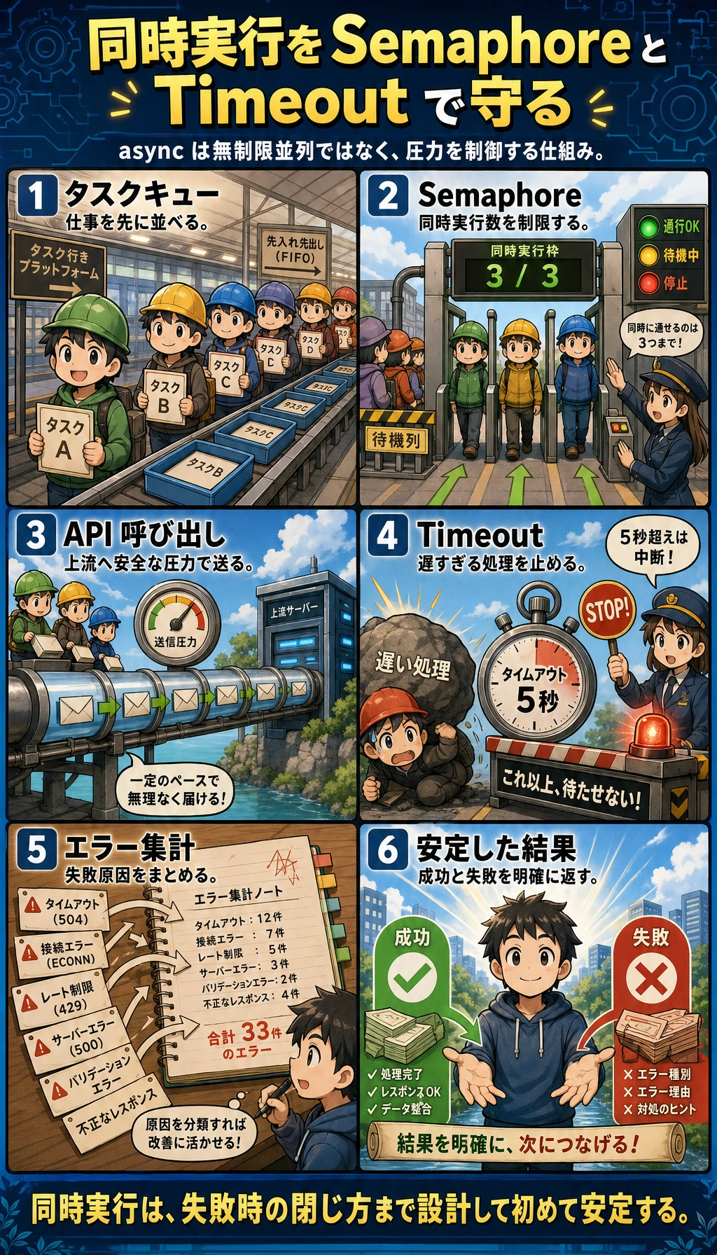 非同期並行、Semaphore と timeout 制御の図