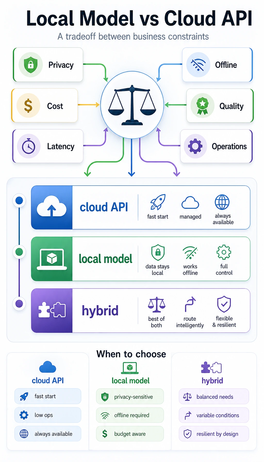 Local model vs. cloud API deployment decision map
