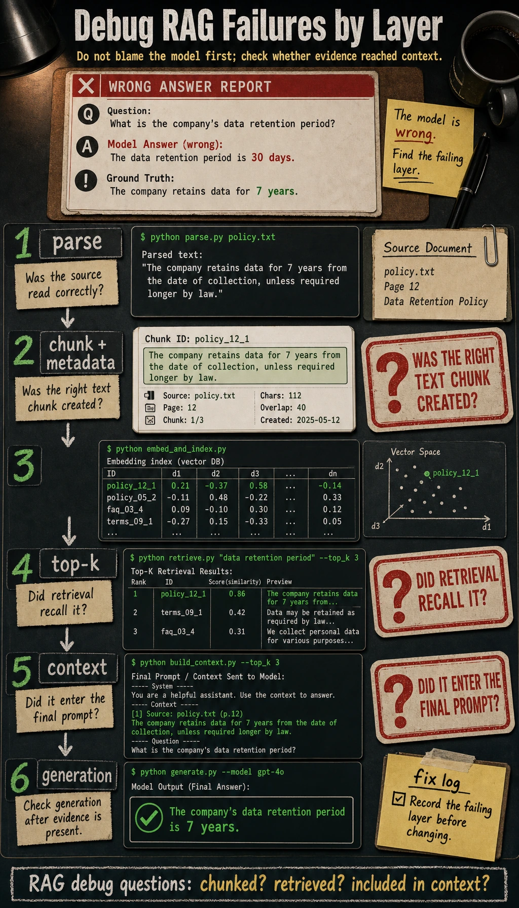RAG layered failure debug map