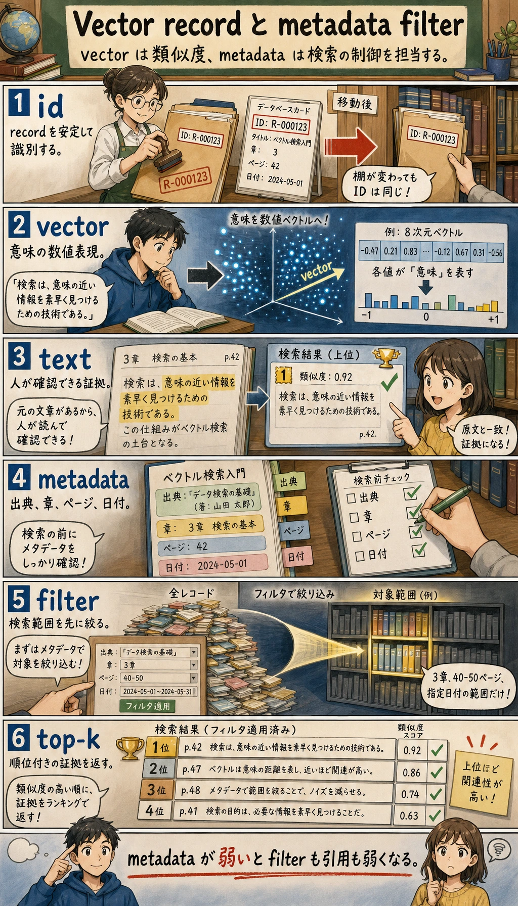 ベクトルレコードと metadata フィルタ図