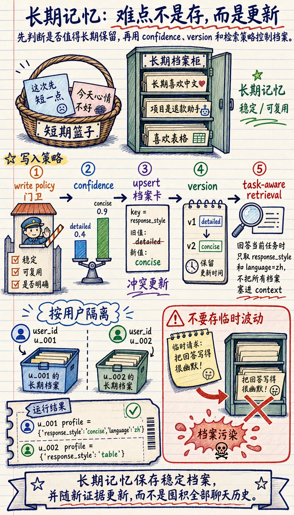 长期记忆写入、更新与置信度图