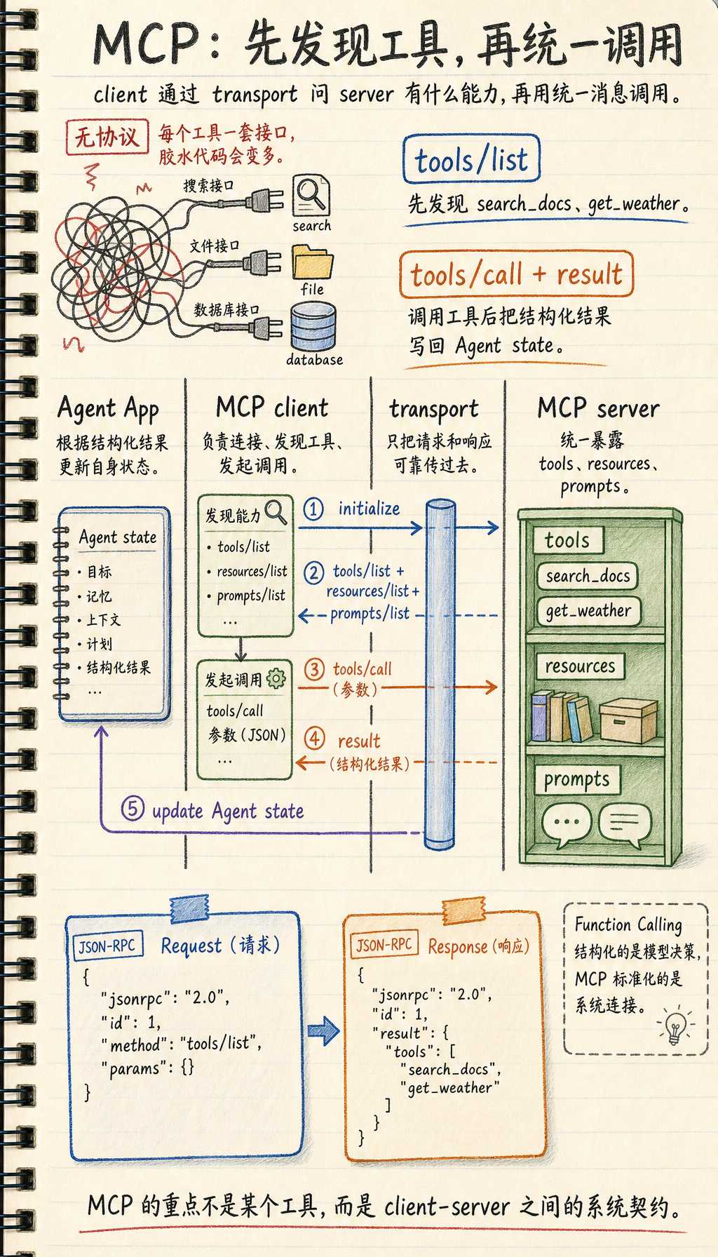 MCP 客户端服务器消息流图