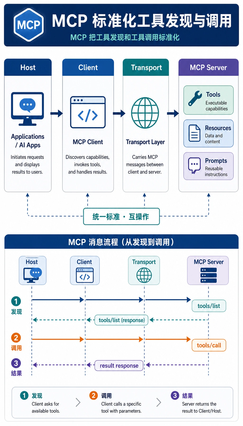MCP 工具发现与调用消息流图