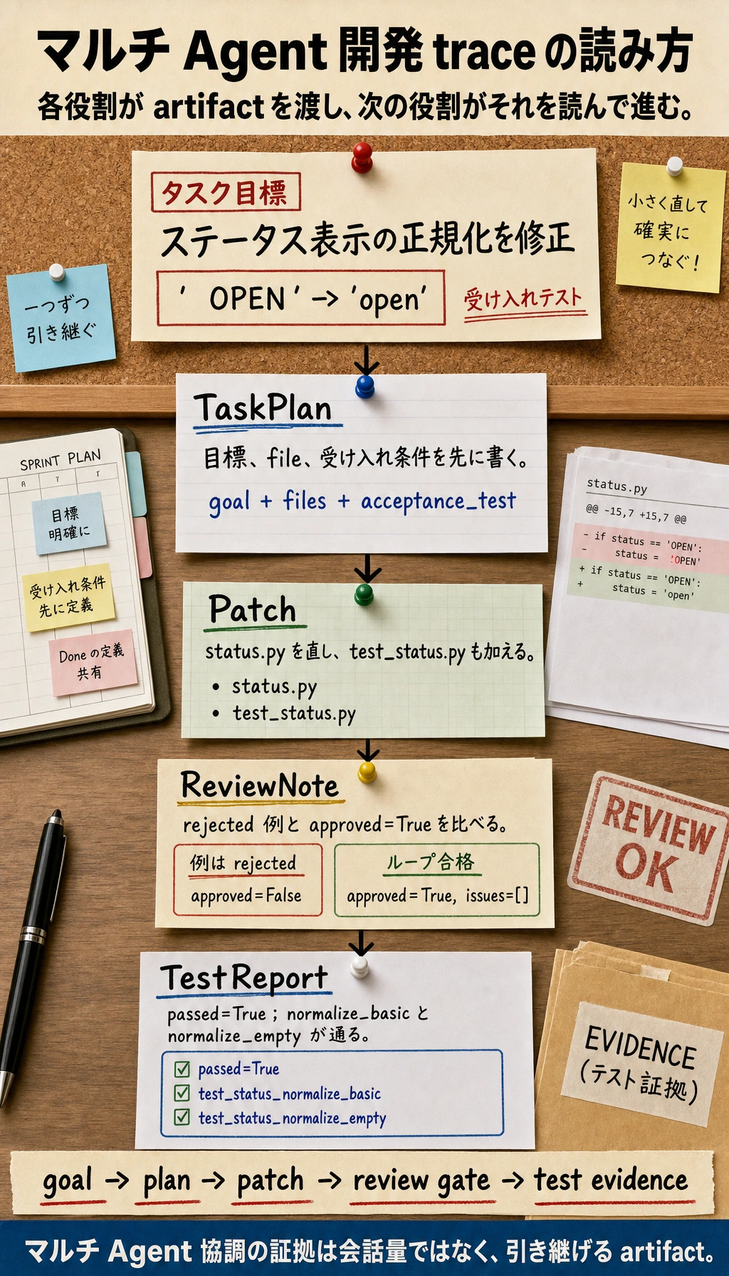マルチ Agent 開発チームの artifact トレース 結果図