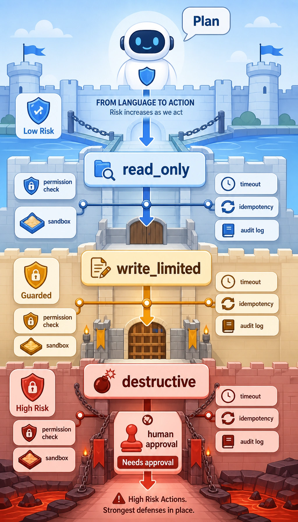 Tool safety permission, sandbox, and audit diagram