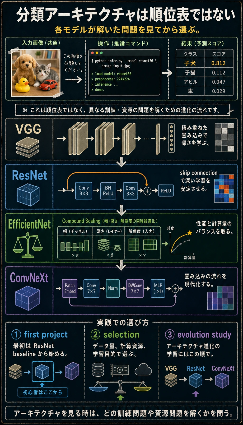 画像分類アーキテクチャの進化と選択図