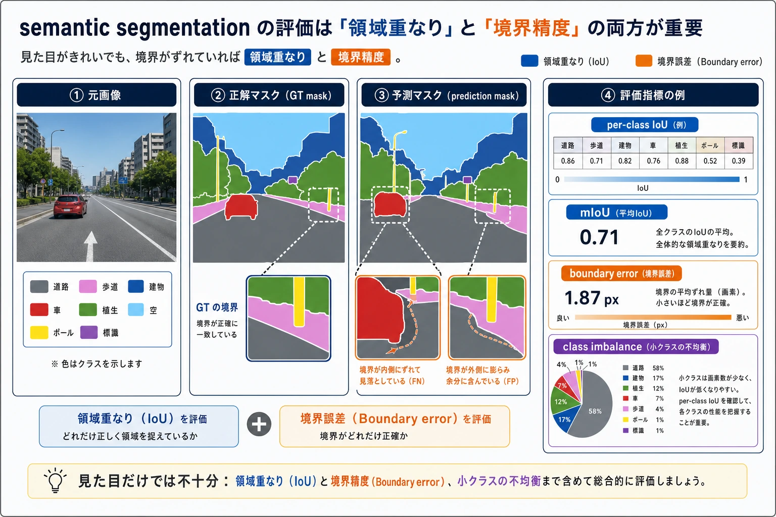 Semantic segmentation の IoU と boundary 対応図