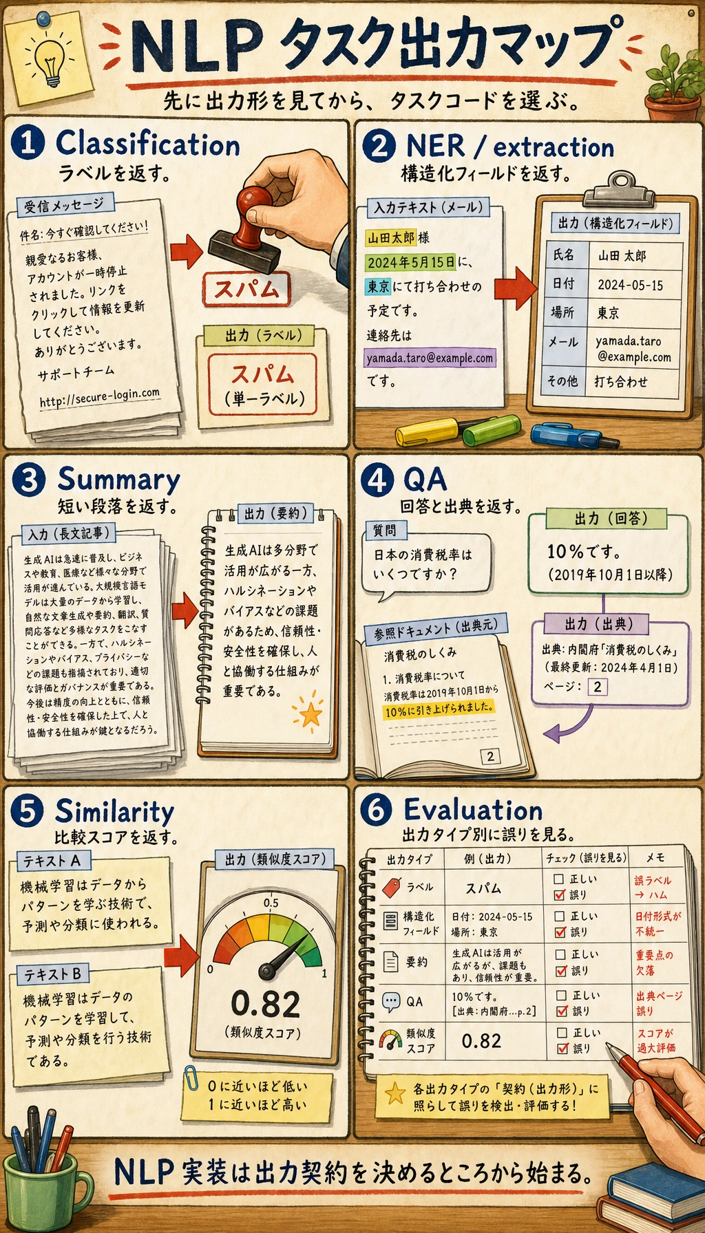 NLP タスクと出力の対応