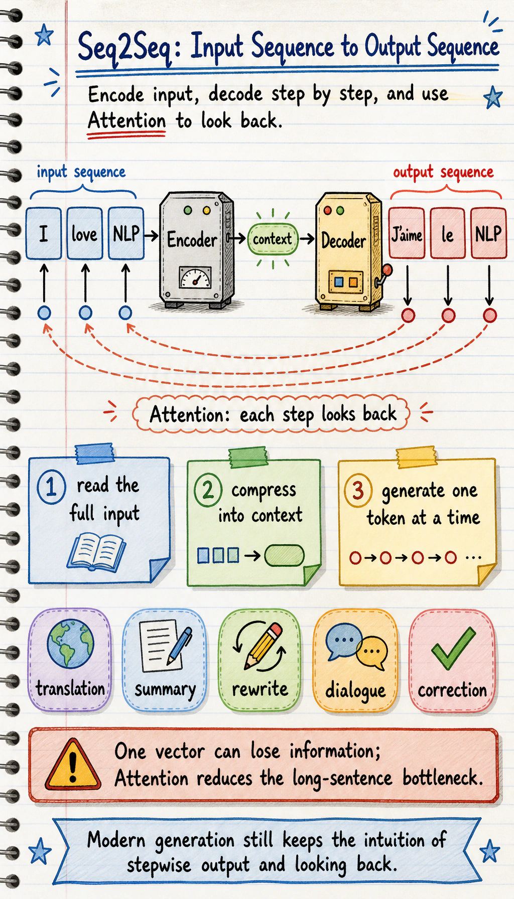Seq2Seq and Attention chapter learning order diagram