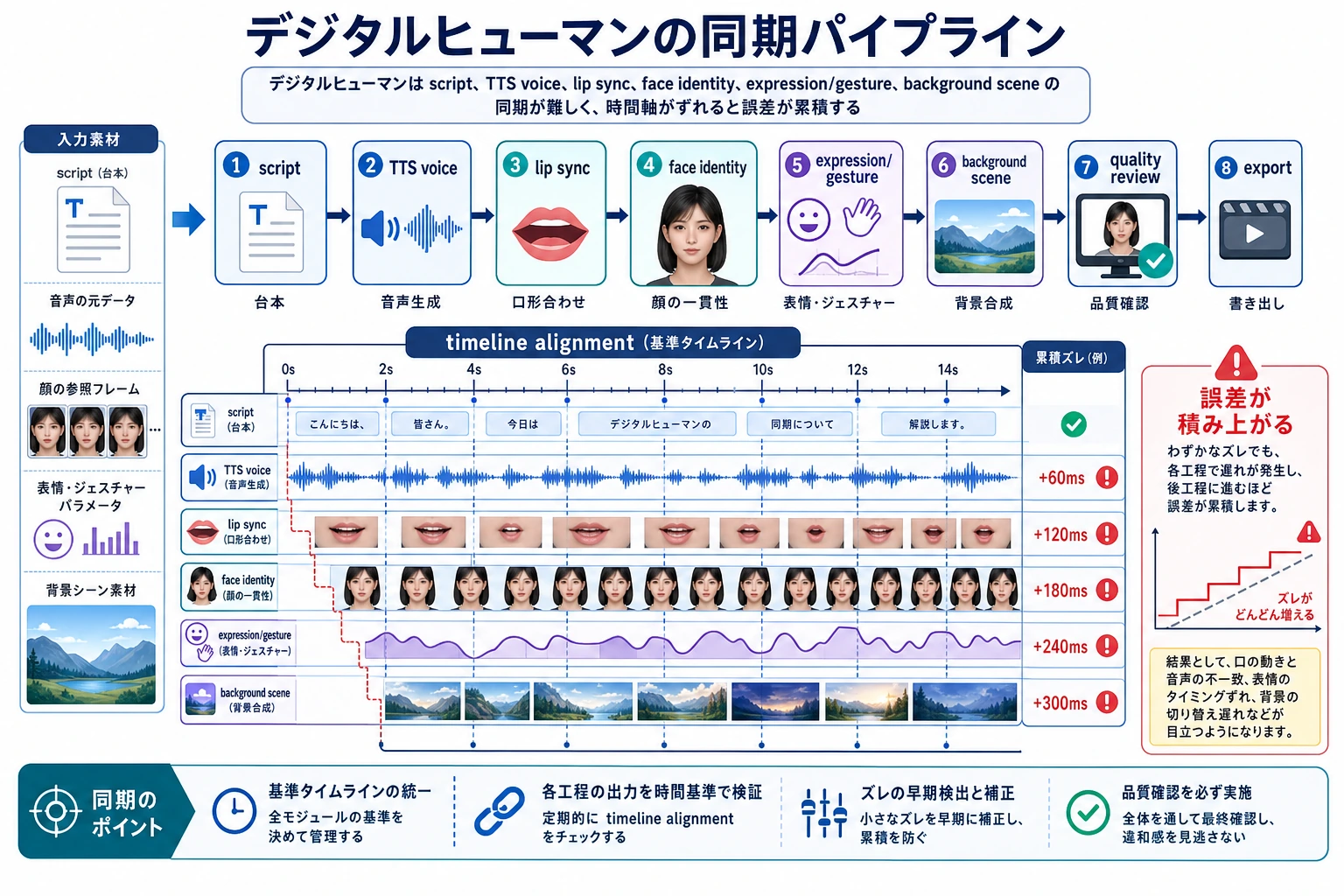 デジタルヒューマンのマルチモジュール同期図