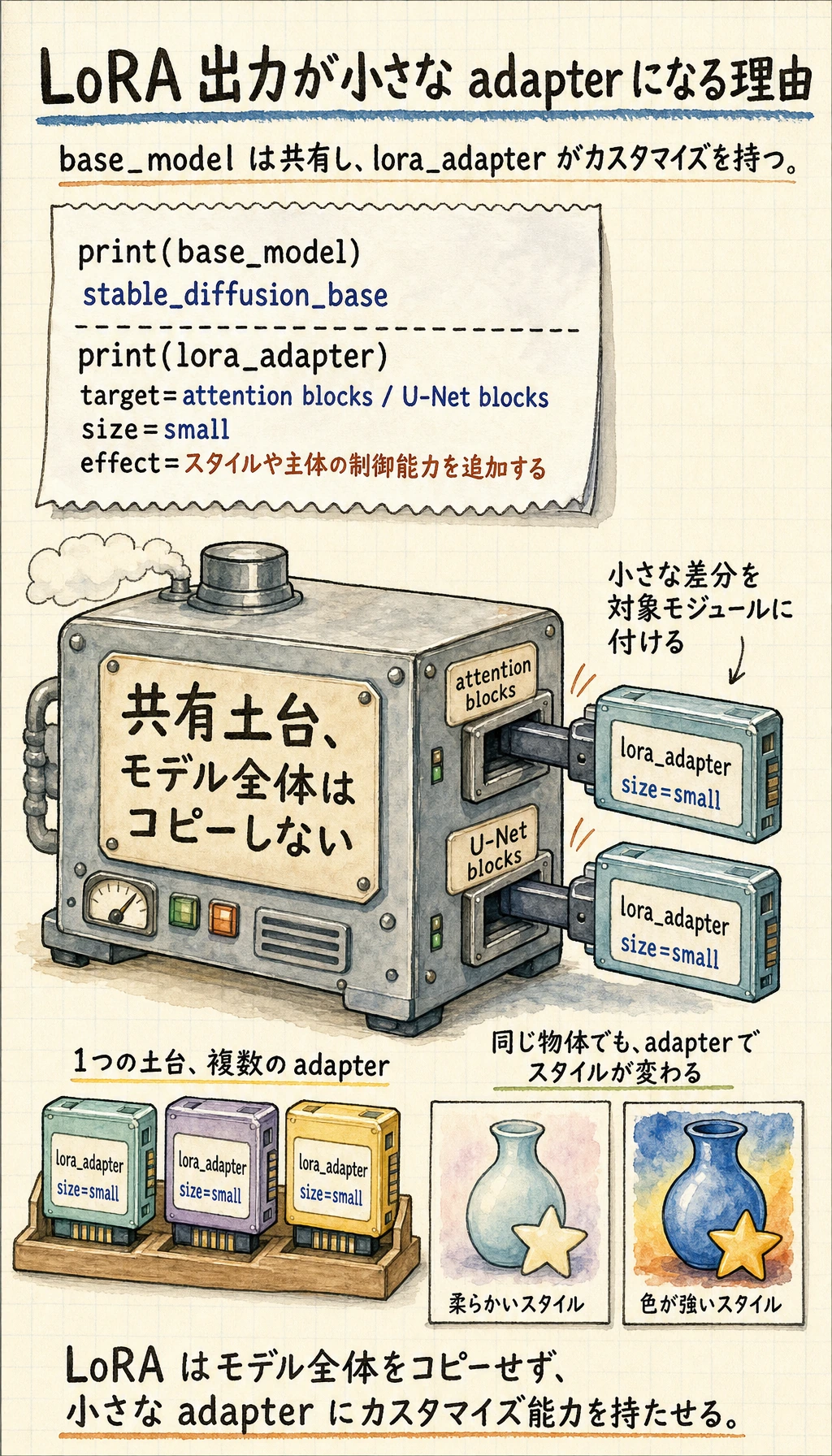 LoRA adapter 共有土台の実行結果図