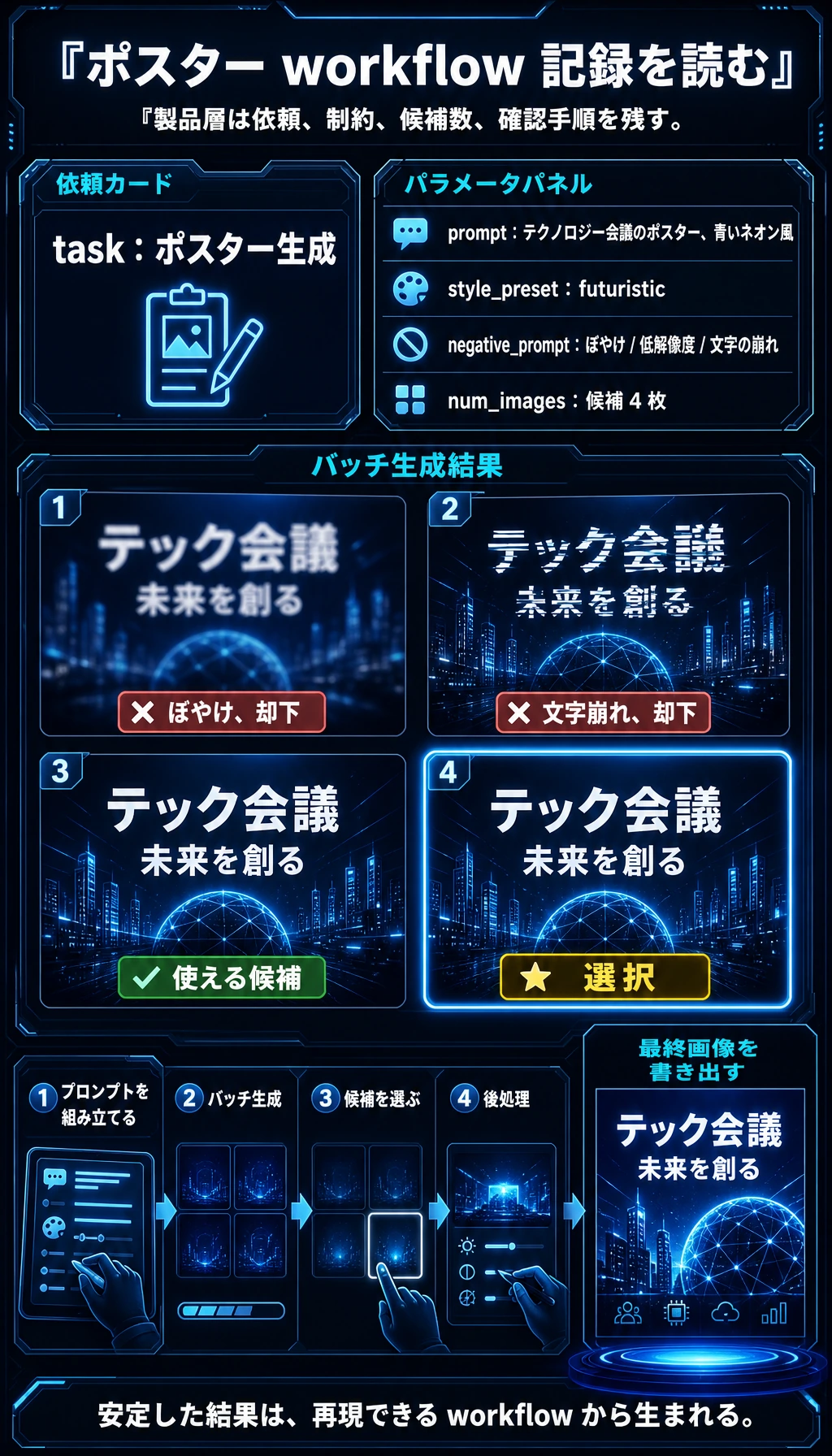 Stable Diffusion のポスター workflow 実行結果図